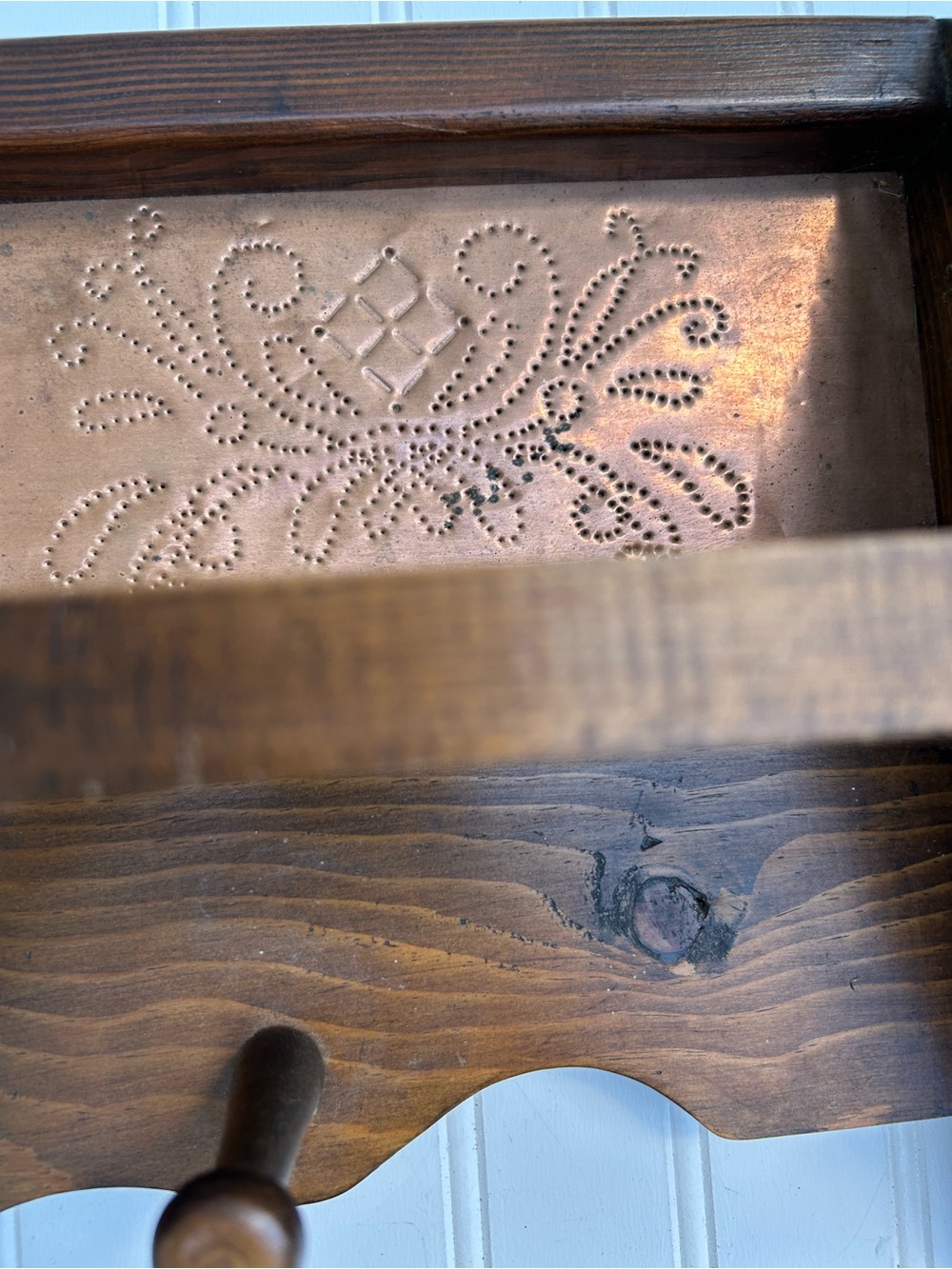 Vintage Shelf Wooden Heart Cutout Punched Tin Hook Cottagecore Grandmacore 26x11 - Picture 6 of 10